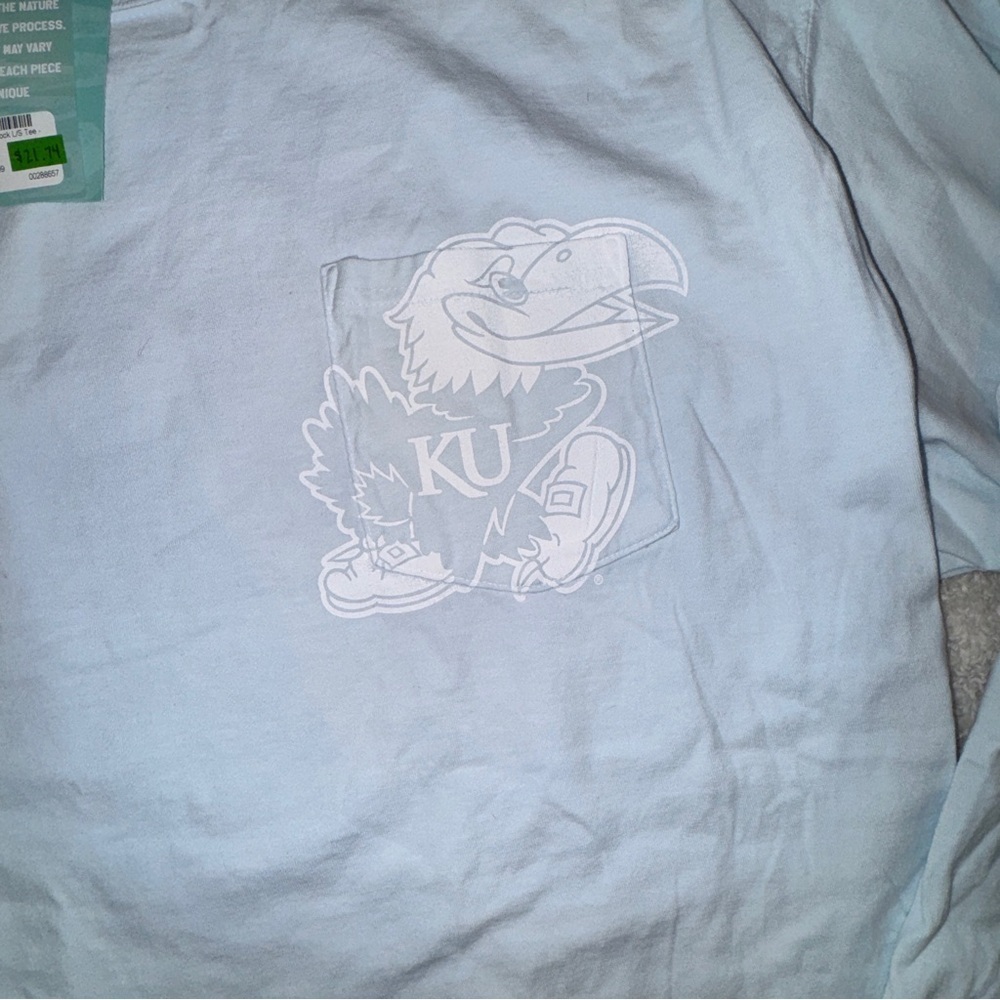 University of Kansas Hanes Light Blue Long Sleeve Men's Tee NWT - Picture 2 of 6